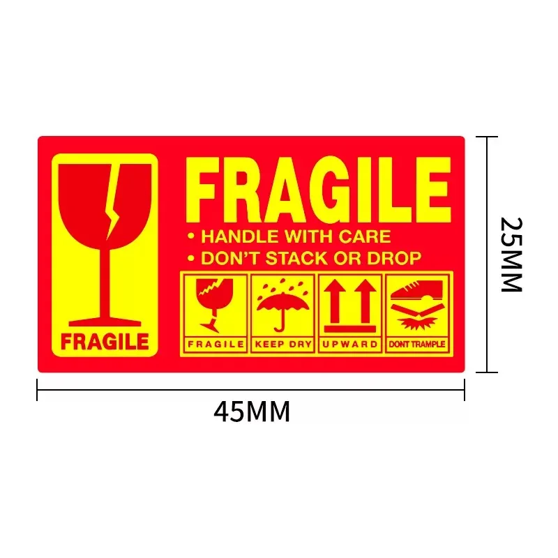 250Pcs Fragile Warning Stickers Roll 25x45mm for Small Glass Ceramics Packaging