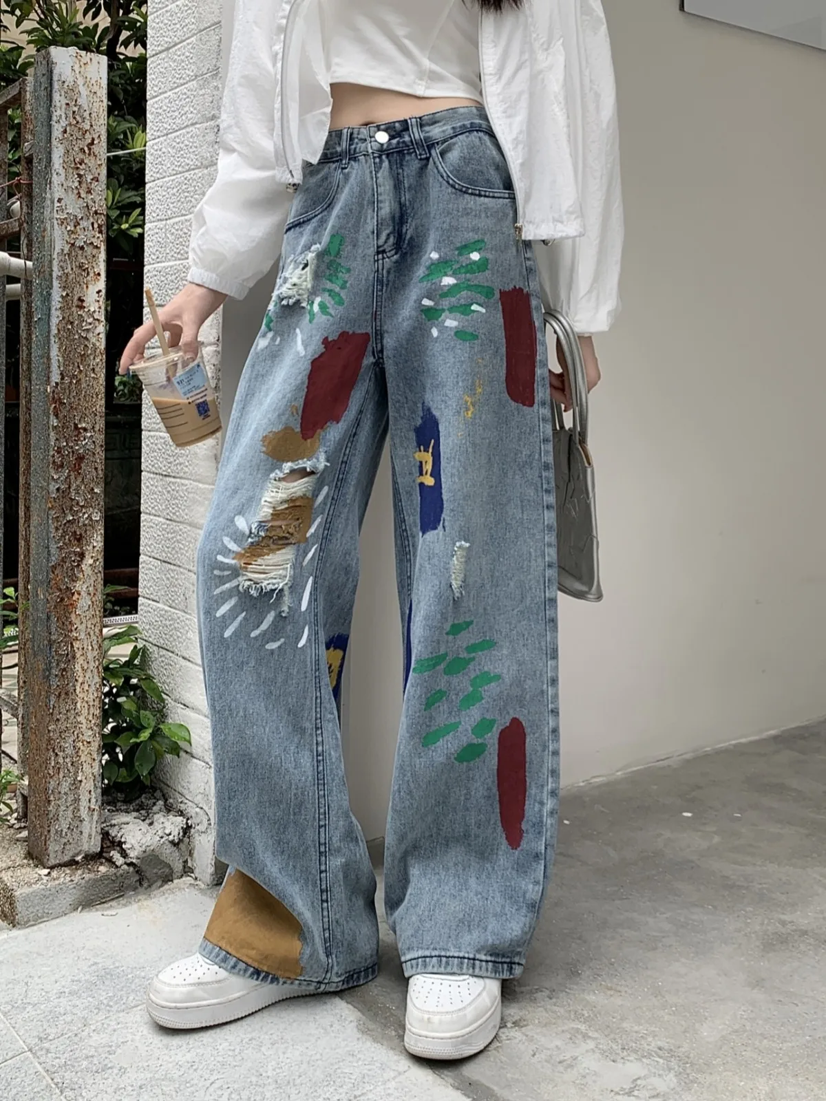 

ZHISILAO New Print Wide Leg Jeans Women Vintage Loose Boyfriend Full Length Denim Pants Streetwear 2024