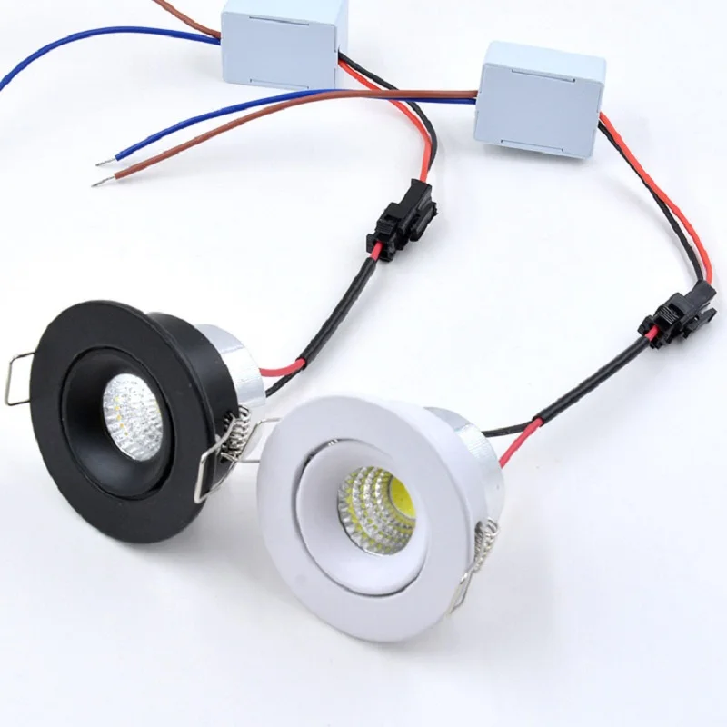 오목 조광 미니 LED 다운라이트, 3W COB 컷아웃 45mm 쥬얼리 캐비닛 조명, 12V 220V LED 스포트라이트 벽 램프, 책장 조명