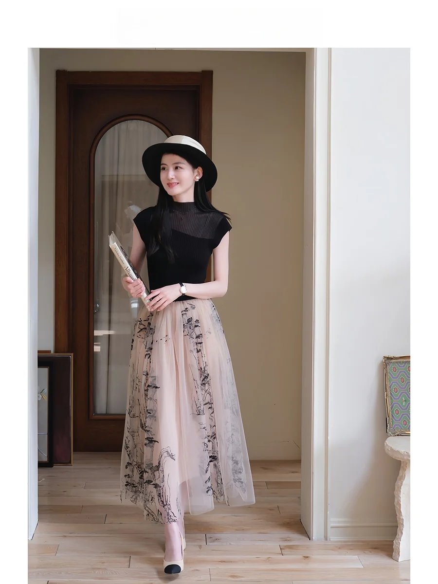 

Новая юбка Olivia Wang в китайском стиле с тяжелой вышивкой, восточная эстетика, высокая плотность, нейлон, для повседневной носки