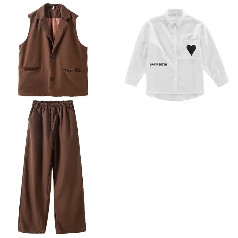 Sfilata di moda Abiti larghi Hip Hop Set Gilet Pantalone Gilet per bambini Pantaloni Tute Abbigliamento da palcoscenico per bambini Ragazzi Ragazze Streetwear