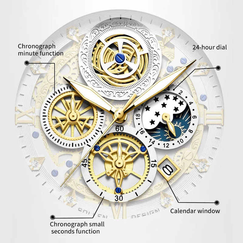 SOLLEN Luxury Men's Japan MIYOTA Quartz Movement Watch Luminous Chronograph Multi-Function Sun-Moon Phase Waterproof Clock SL715