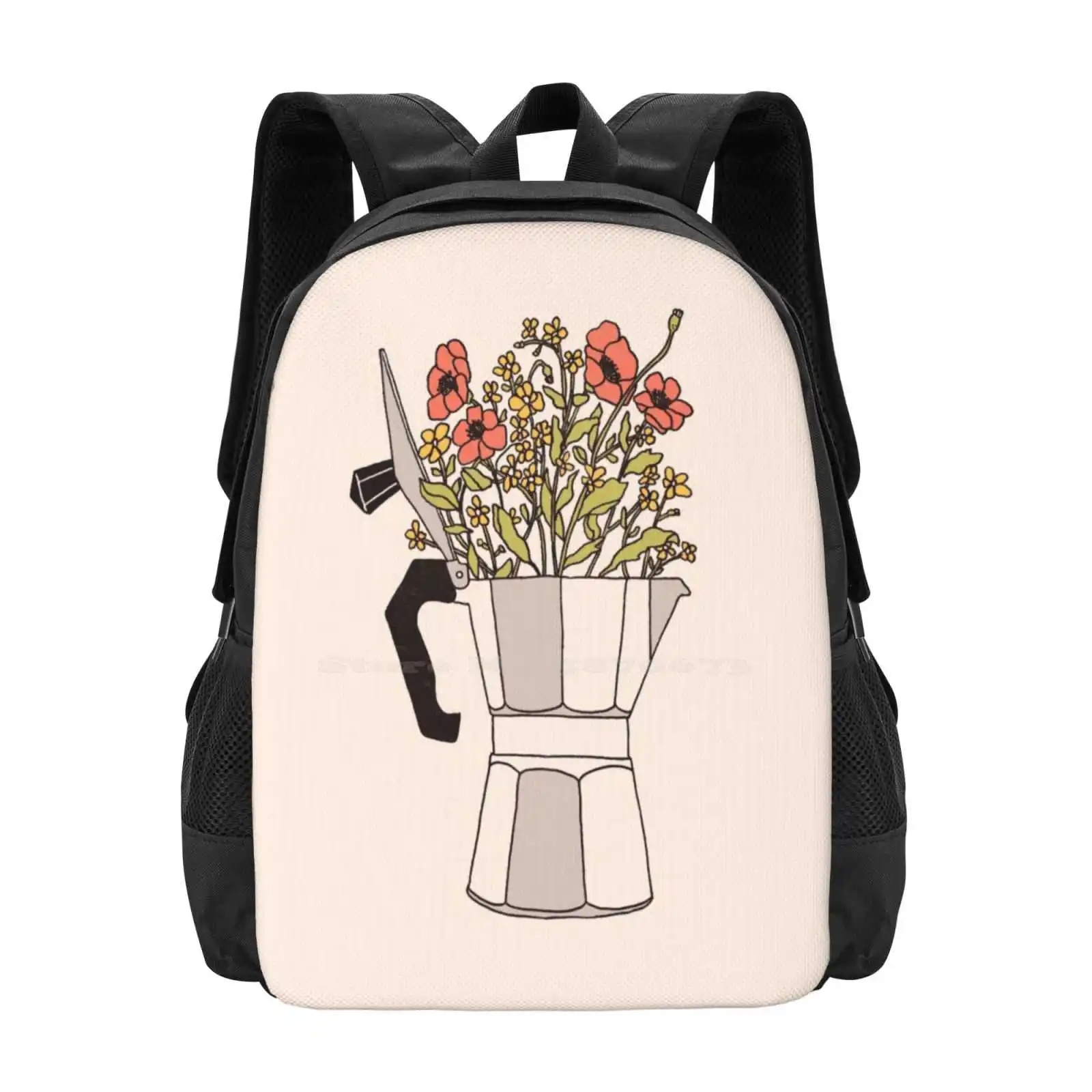 

Moka Flowers 3D Print Design Backpack Student Bag Coffee Italy Vintage Flower Moka Italia Bouquet Floral Retro Food Morning