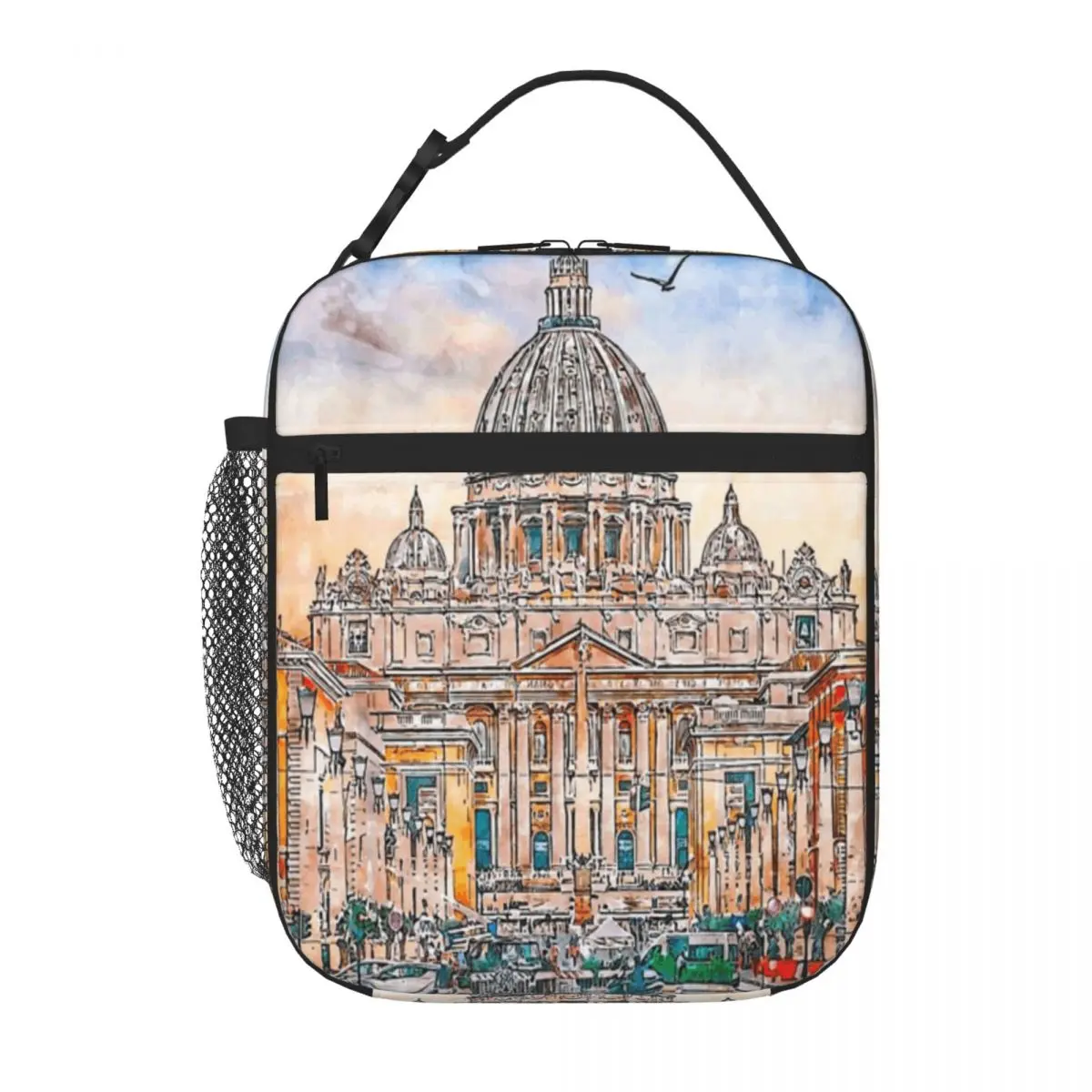 Hot Sale Vatican In Rome Italy Watercolor Earthy Tone Small Lunch Bag Countryside Trip Kids Lunch Bag