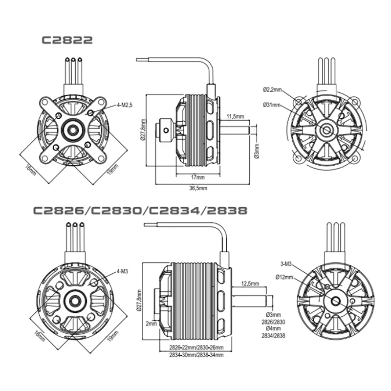 Surpass Hobby C2822  V2 2-3S 2-4S 14-pole Outrunner Brushless Motor For Fixed-wing Aircraft Airplane