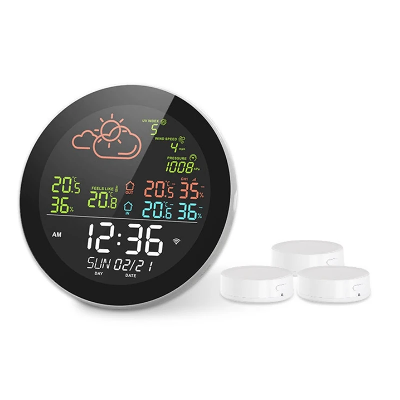 Tuya Wifi Weather Clock Weather Weather Station Wireless Smart Thermometer Hygrometer Remote Meter Alarm Clock EU Plug