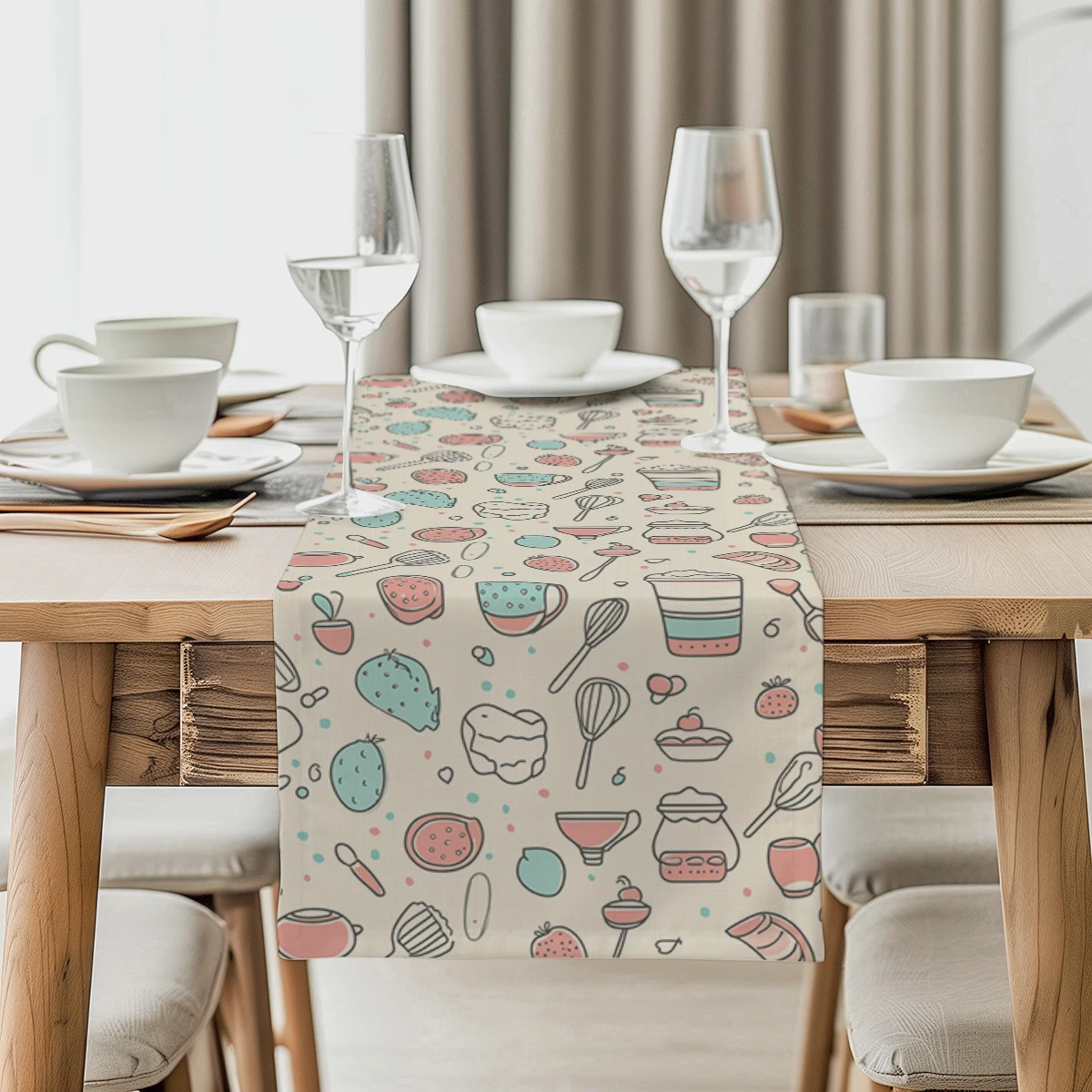 Cartoon Cutlery Table Runners Kitchen Table Decor Farmhouse Washable Dining Table Runner Holiday Party Wedding Decorations