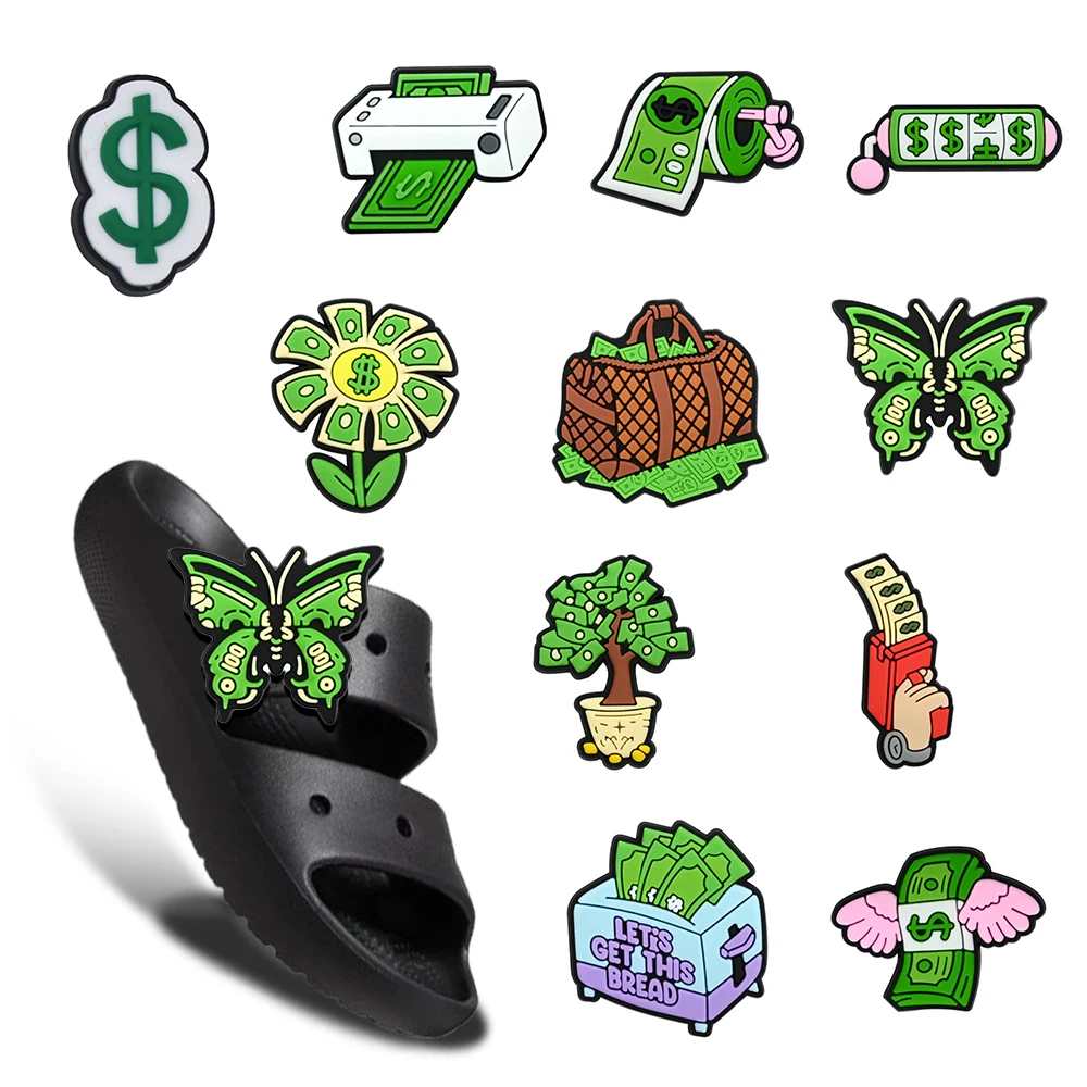 

Mixed1-11Pcs Money U.S. dollar PVC Sandals Shoe Charms capitalist Clog Buckle Accessories DIY Cool Mammonism Party X-mas Gifts