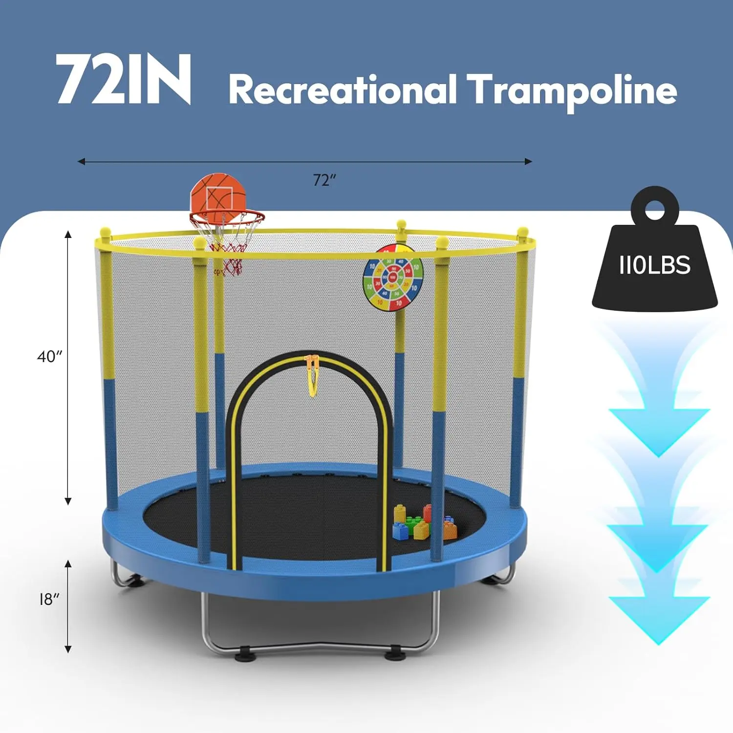 for Kids with Net,6 FT Indoor & Outdoor Small Toddler Trampoline with Basketball Hoop & Dart Board for Ages 1-8,