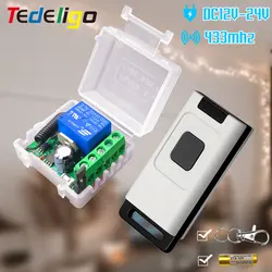 433Mhz Wireless Remote Control Light Switch DC 12V 24V 1CH Relay Receiver with Push Button Transmitter for Door/motor/light/Bulb