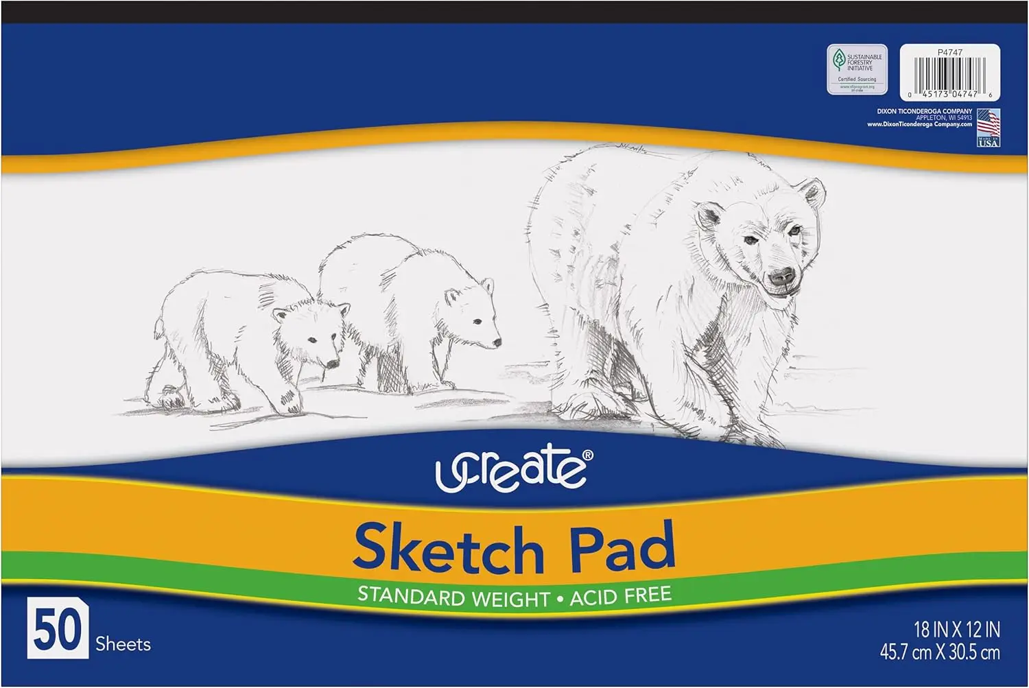 

Sketch Pad, 18" x 12", 50 Sheets, Standard Weight, Tape Bound, Acid-Free