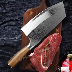 Cuchillo de carnicero de acero inoxidable, utensilio de cocina profesional japonés de Damasco láser para Chef, cuchilla para carne