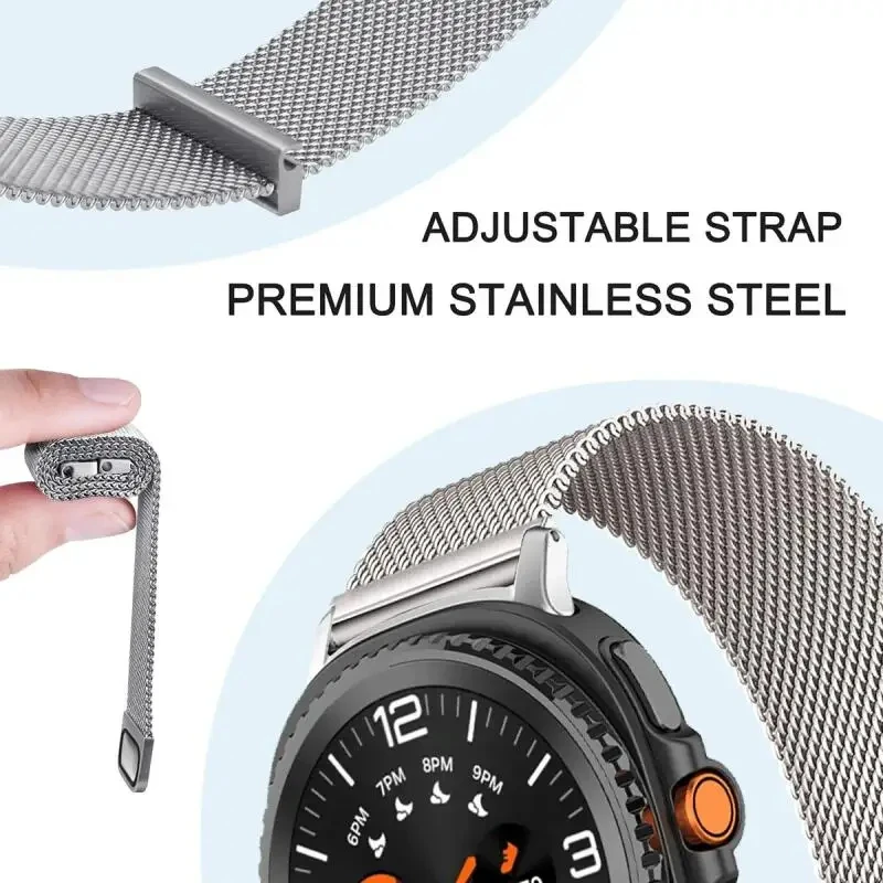 삼성 갤럭시 워치 8 40mm 44mm용 Mlanese 루프+케이스, 갤럭시 워치 8 밴드용 TPU 커버가 있는 스테인리스 스틸 메탈 시계줄