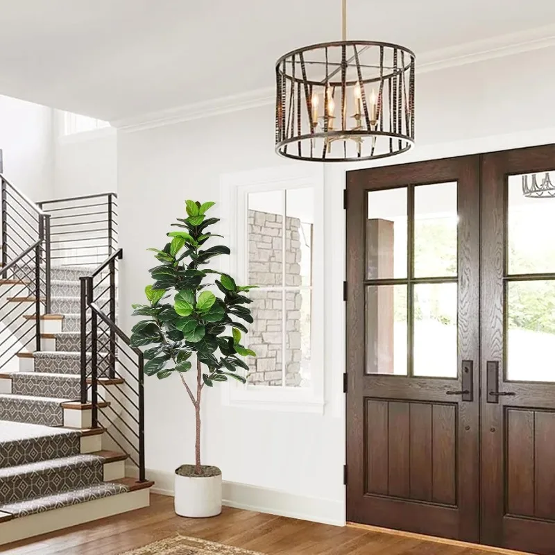 Künstlicher Geigenblatt-Feigenbaum – 6,5 Fuß künstliche Ficus-Lyrata-Pflanze mit 108 Geigenblättern, künstlicher Feigen-Seidenbaum im Topf, künstlicher Baum