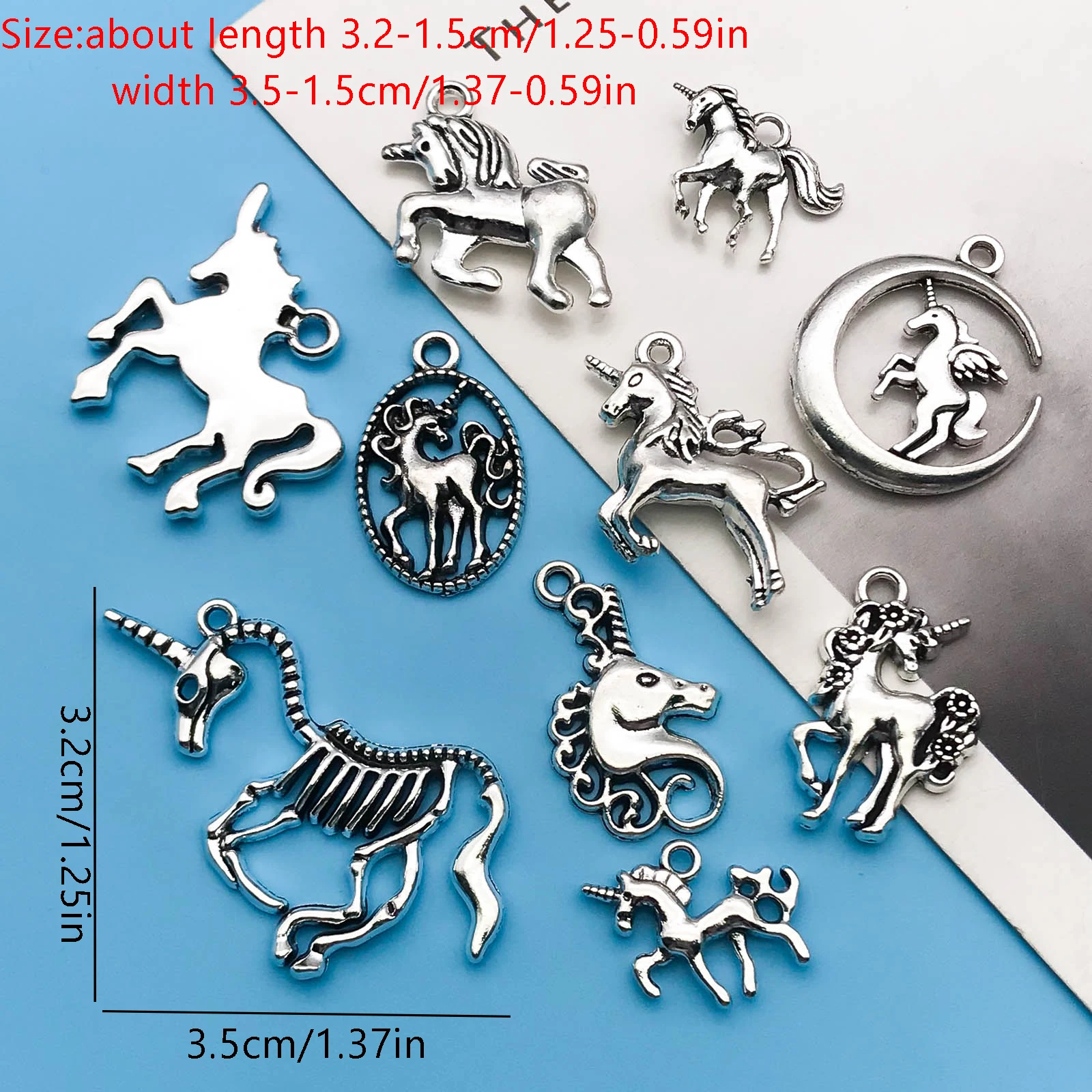 6/10Pcs Antique Silvery Vintage Unicorn Charms Animal Shaped Small Pendant For Jewelry Making Findings Crafting Accessory