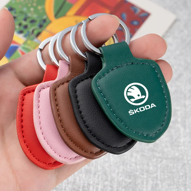 Suede Leather Car Shape LOGO Key Chain Auto Keyring Jewelry Accessories for Skoda octavia fabia rapid yeti superb octavia a5 a7