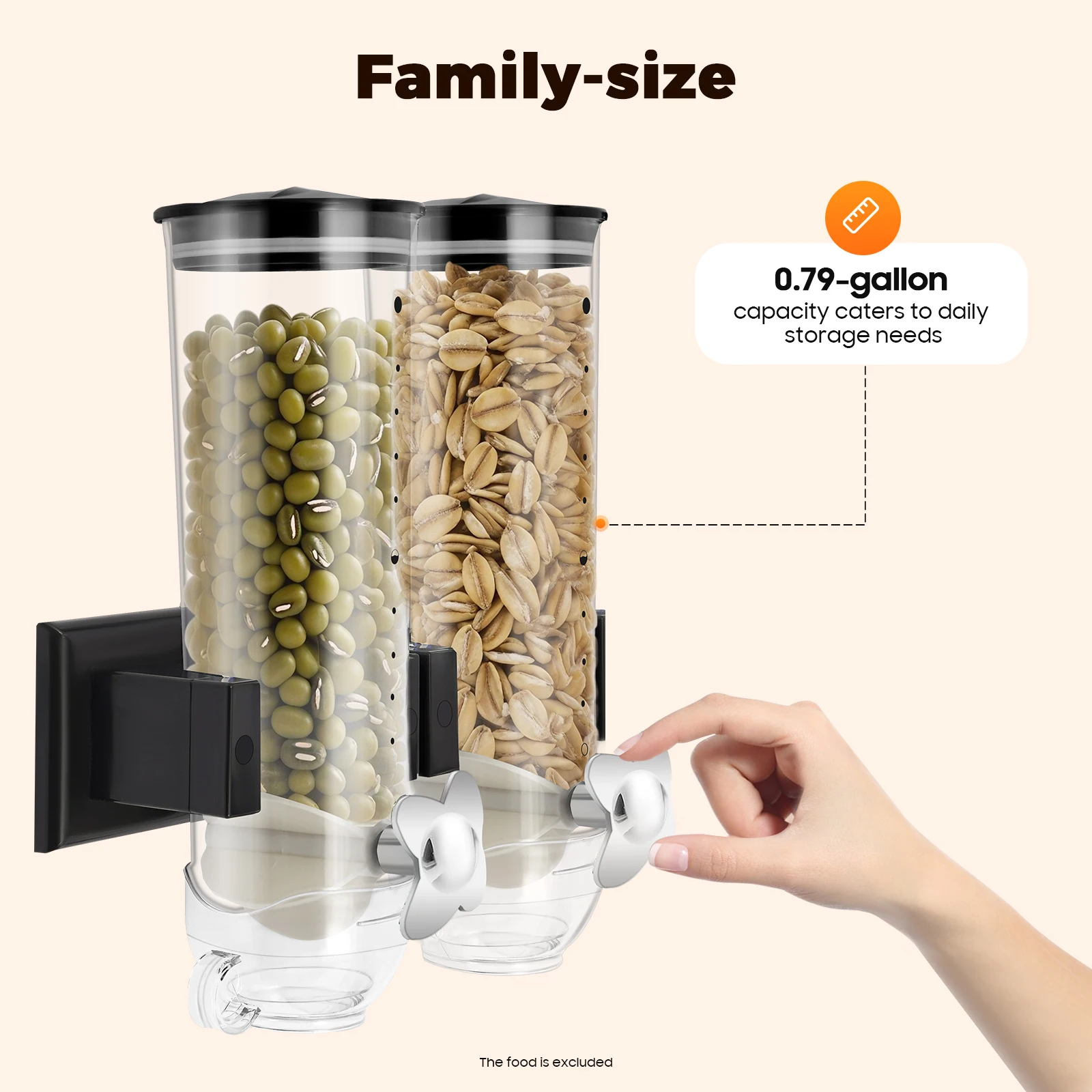 

Wall Mounted Cereal Dispenser 2 Barrel Dry Food Storage Container Food Grain Storage Tanks with 2 Cups Storing Nuts Beans Candy