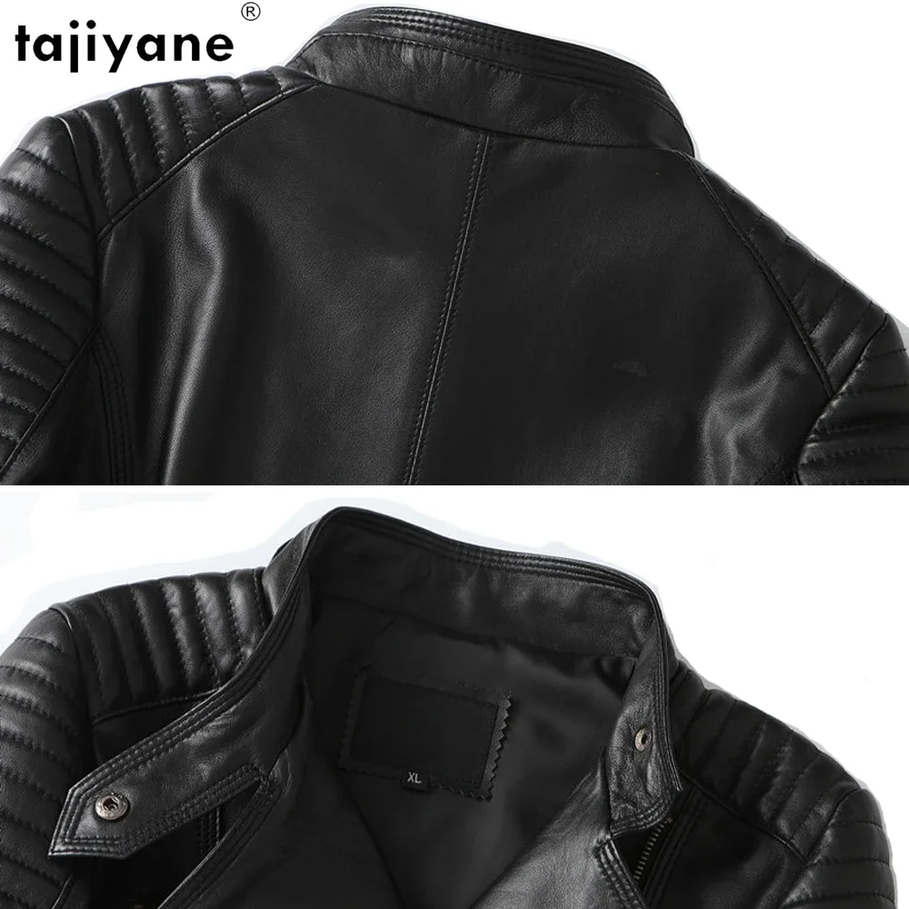 Tajiyane-Vestes de motard en peau de mouton pour femmes, manteau en cuir véritable, noir et rouge, style Yrer F, vêtements d'extérieur décontractés pour femmes