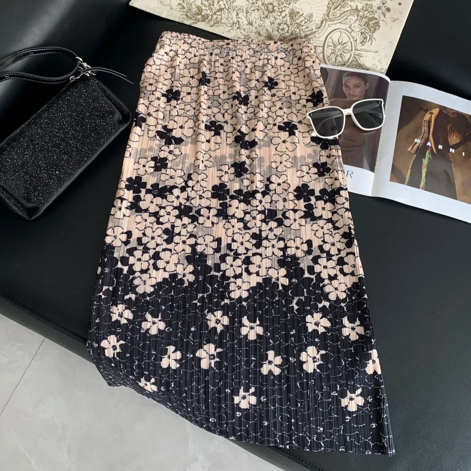 

Pleats Pleated Floral Floral Girl Style Open Elastic Waist Elegant 2024 Summer New Bustier Skirt Female Printed Skirt Fashion