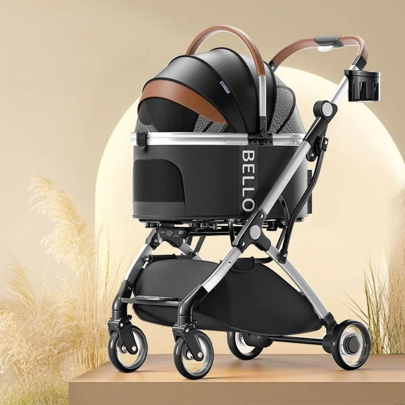 Small and Medium-sized Pet Stroller Outdoor Dog Cart Detachable Lightweight Foldable Aluminum Alloy Shock-absorbing Dog Cart
