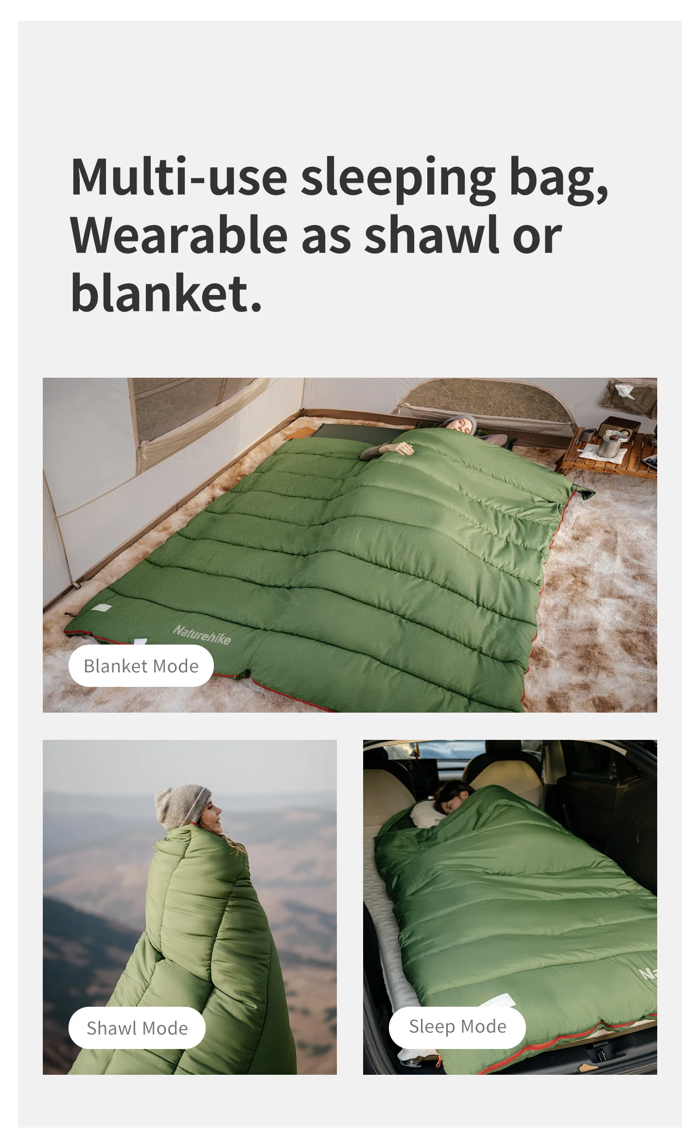 Naturehike 2026 Neuer Schlafsack mit Kapuze, große Seitenöffnungen, faltbar, doppellagig, warm, 4-Jahreszeiten-Camping-Schlafsack – Detail 10