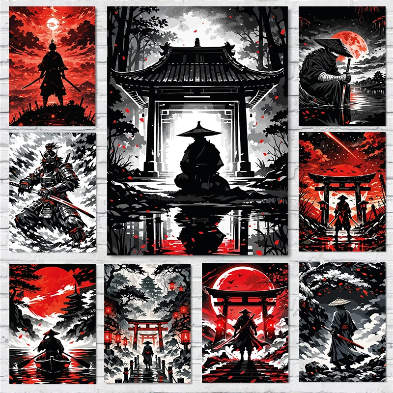 1pc  frameless Canvas Painting Modern Japanese Samurai Posters Bushido Prints Canvas Painting Samurai Wall Art Pictures Home Roo