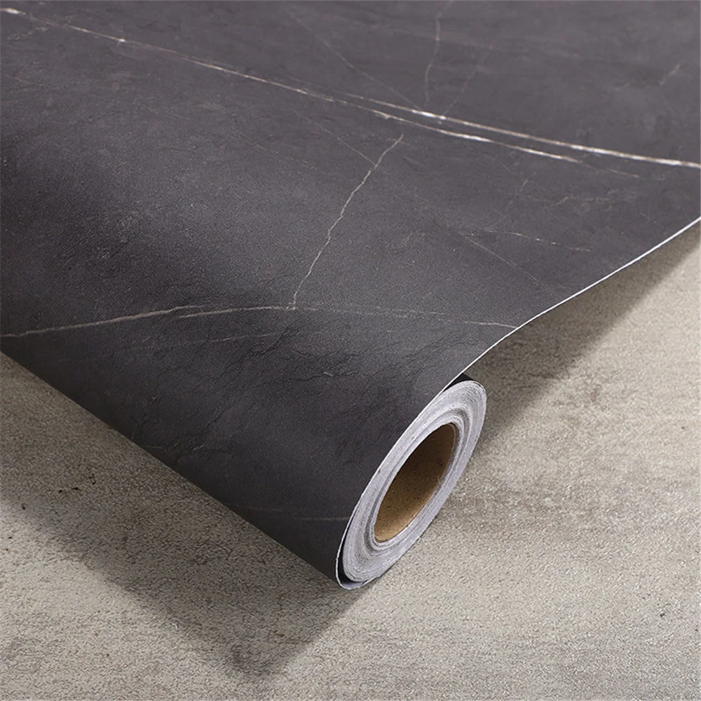 1/2/3m Thicken Matte Black PVC Marble Self-adhesive Wallpaper Wall Stickers Kitchen Oil-proof Desktop Furniture Film Home Decor