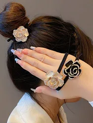 1 rose flower leather band buckle new hair band high elastic tie hair rope leather band disc hair accessories