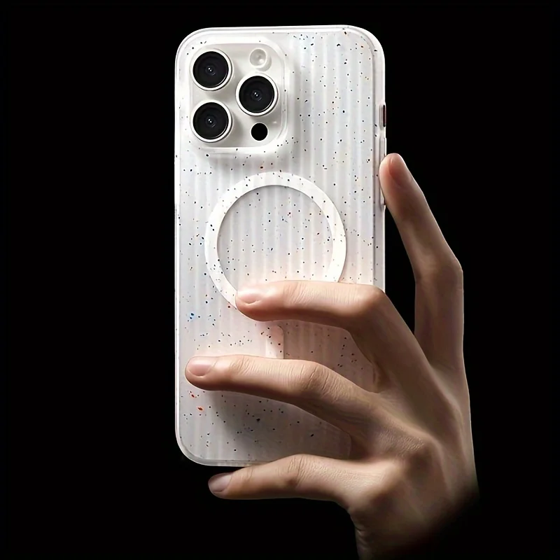 New Speckle Stripe Magnetic Absorber Phone Case for  iPhone 15 14 13 Pro Max Matte Skin Feel Protective Case 15 Plus Dirty Case