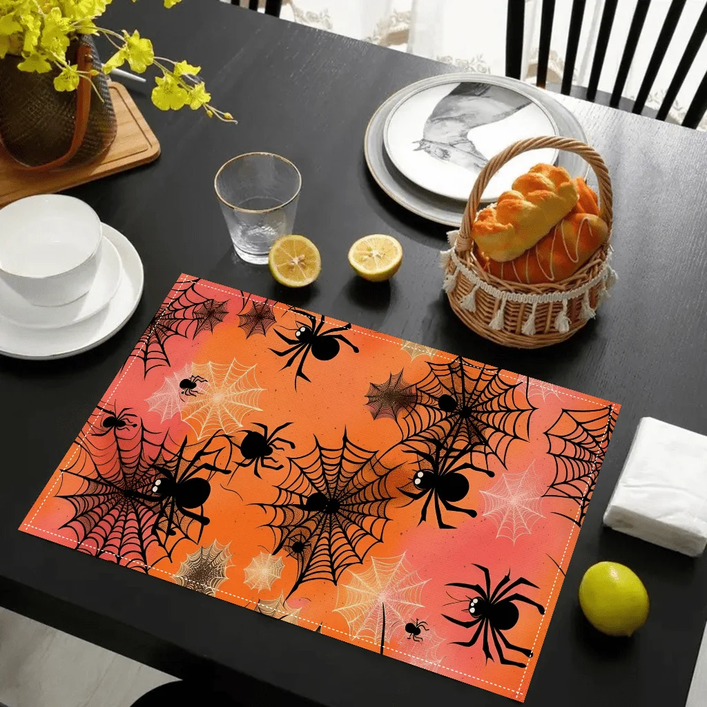 Horror Themed Placemats 30x40cm Designed with Pumpkin Spider Web And Octopus Patterns Suitable for Halloween