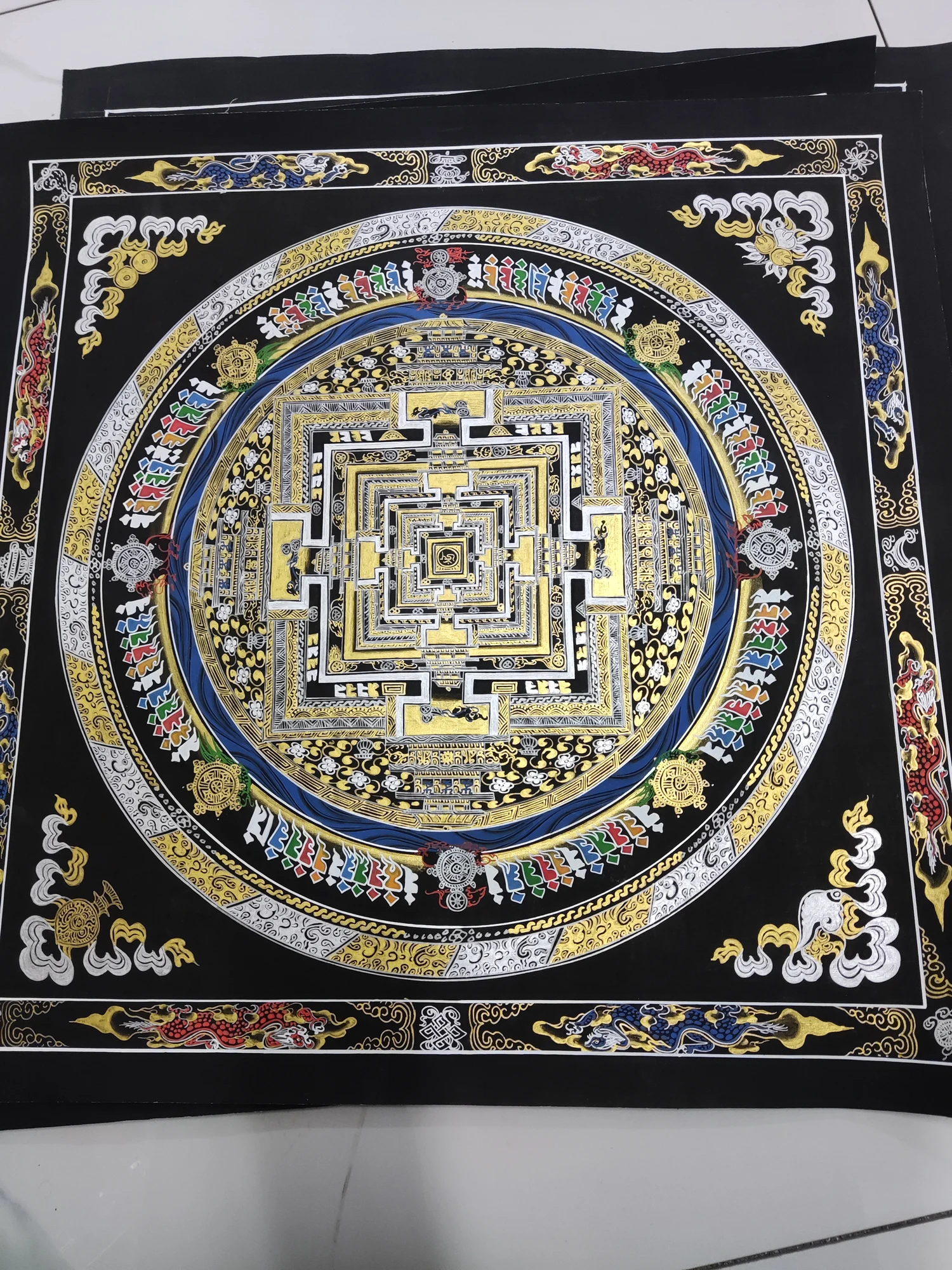 100% Hand painted Mandala wheel altar Enlightenment Thangka Thang-ga painting Buddhism home Hall wall Decorative art S3