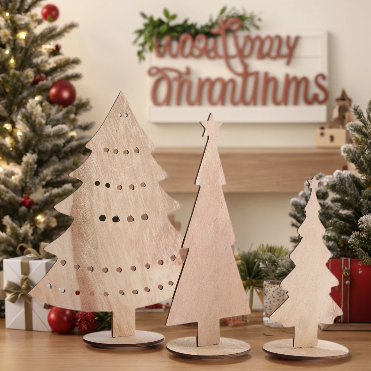 Wooden Christmas Tree Ornaments，Winter Desktop Decoration Set，Bohemian Home Decor, Room Country Rustic, Christmas Supplies Gifts