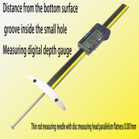 Digital depth gauge vernier caliper thin rod with round disc tip hook narrow groove position height counterbore bottom surface