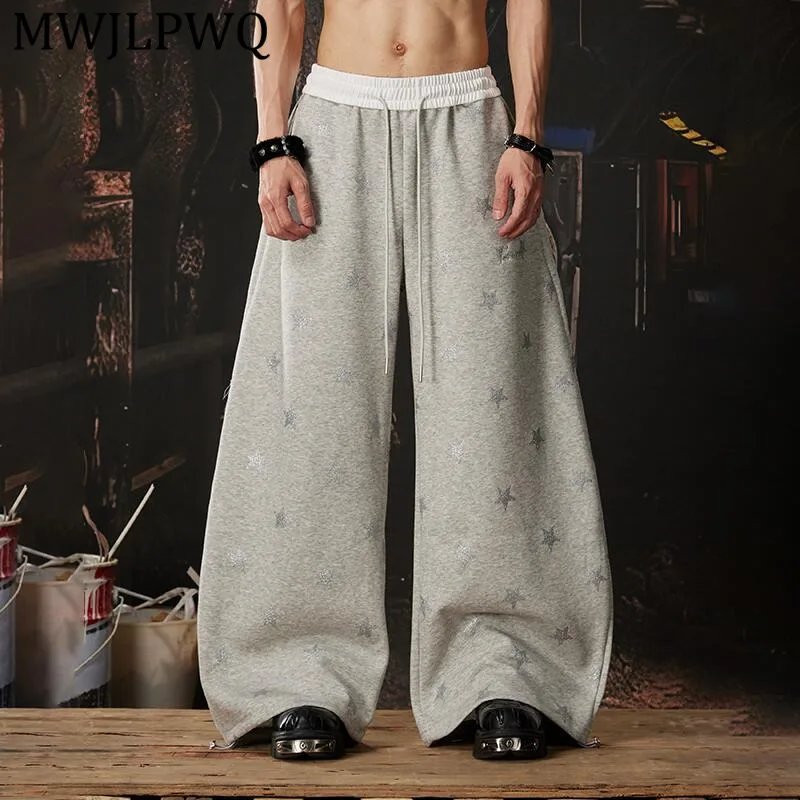 MWJLPWQ Men's Elastic Waist Embossed Printed Sweatpants For Men Drawstring Contrast Color Unisex Loose Fit Casual Pants 14909