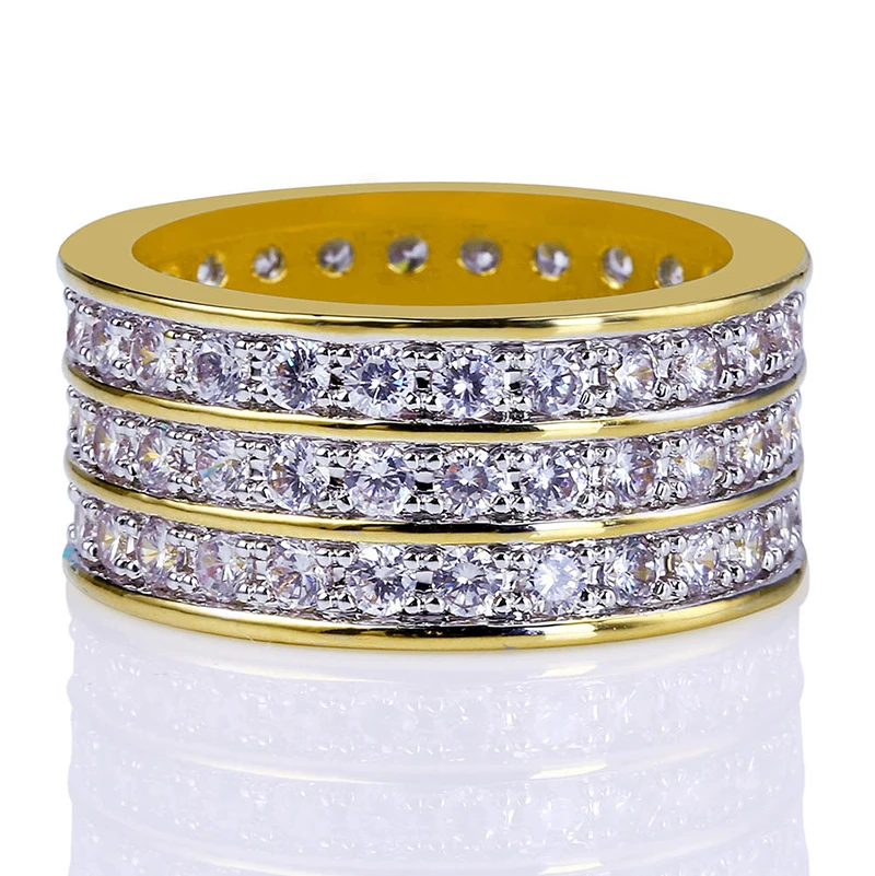 

Hip Hop Micro Pave AAA Cubic Zirconia Bling Iced Out 3 Rows CZ Tennis Rings for Men Women Hiphop Rapper Jewelry