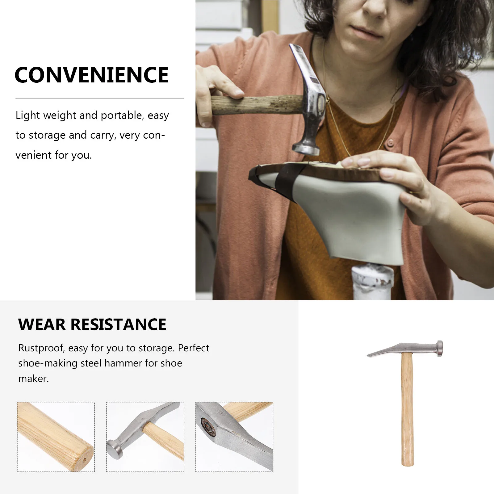 

Mini Steel Hammer Wooden Handle Shoe Making Repair Tool Household Hand Tool Lightweight Portable Shoe Repair Hammer