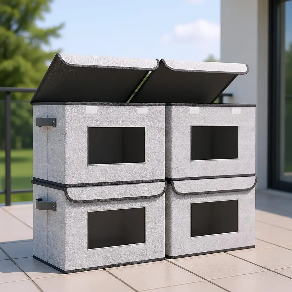 

Large Collapsible Stackable Storage Bins with Lids, 4-Pack, Closet Organizers and Storage Cube Basket for Home, Office, Bedroom