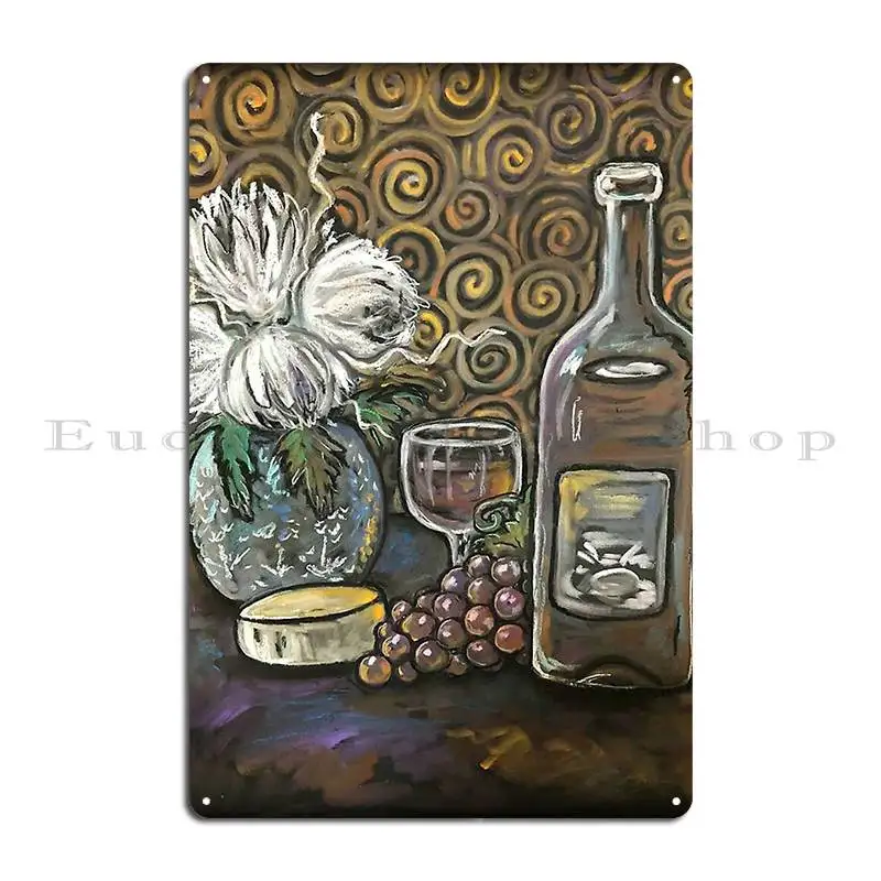 Wine Swirl Red Wine Grapes Wine Glass Cheese Wheel Still Life Metal Sign Wall Pub Cinema Custom Wall Decor Tin Sign Poster