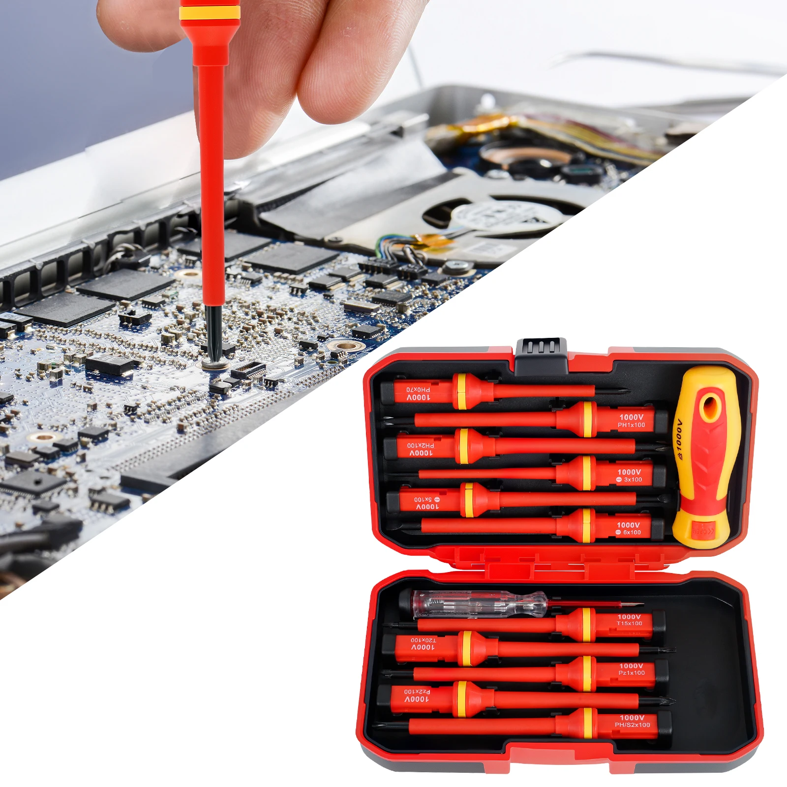 

13Pcs Insulated Screwdriver Set Plastic Screwdriver Tool Replaceable Handle Electrician Screwdriver Set Button Switch for Blade
