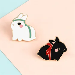 The Untamed Rabbit Enamel Pin Cute Black White Bunny Animal Badges Brooches Bag Clothes Lapel Pin Jewelry Gift for Best Friends