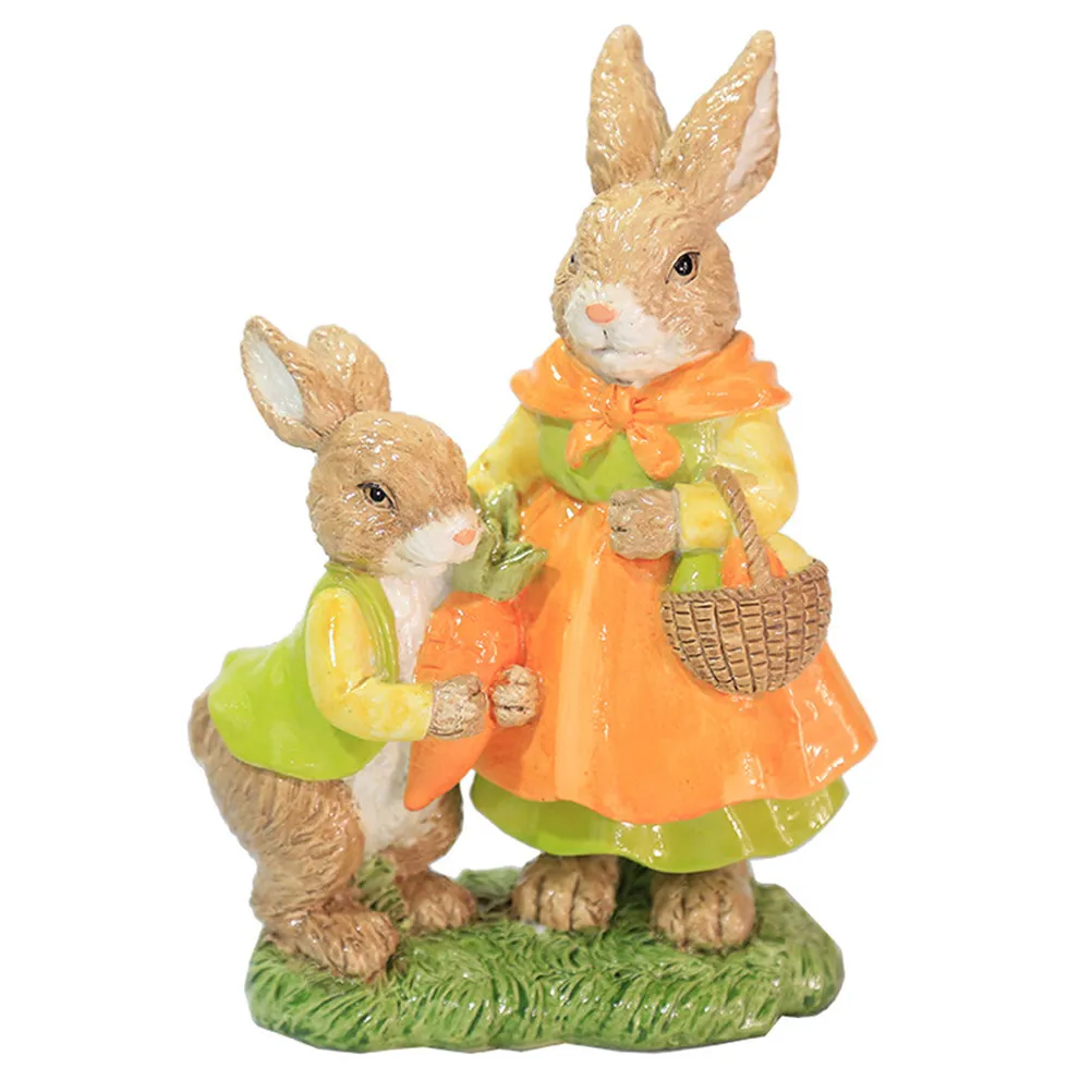 1Pcs Parent Child Rabbit Desktop Ornament Easter Resin Bunny Cartoon Resin Craft Rabbit Decoration Festival Adornment
