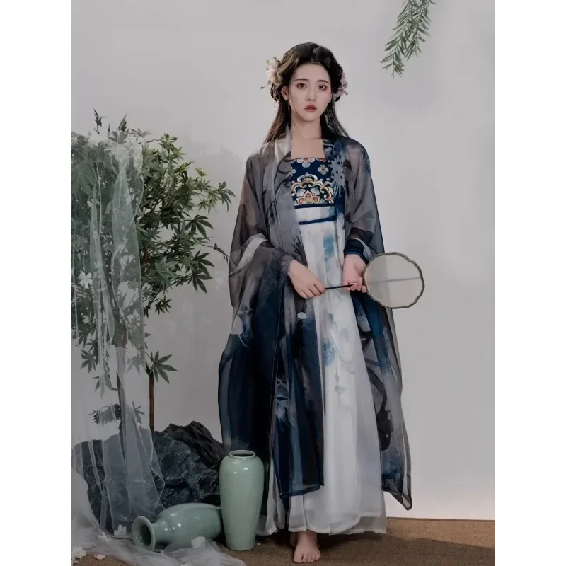 

Autumn Tang Dynasty Fairy Dance Dress Female Improved Ancient Blue Pink Hanfu Dress Suit Suspender Dress Robe Chinese Clothes