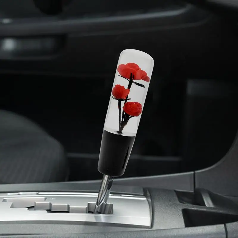 Floral Gear Shift Knob Acrylic Rose Shifter Knob Shift Knob Flower Gear Lever Stick Shifter Handle For Most Manual Auto SUV Cars