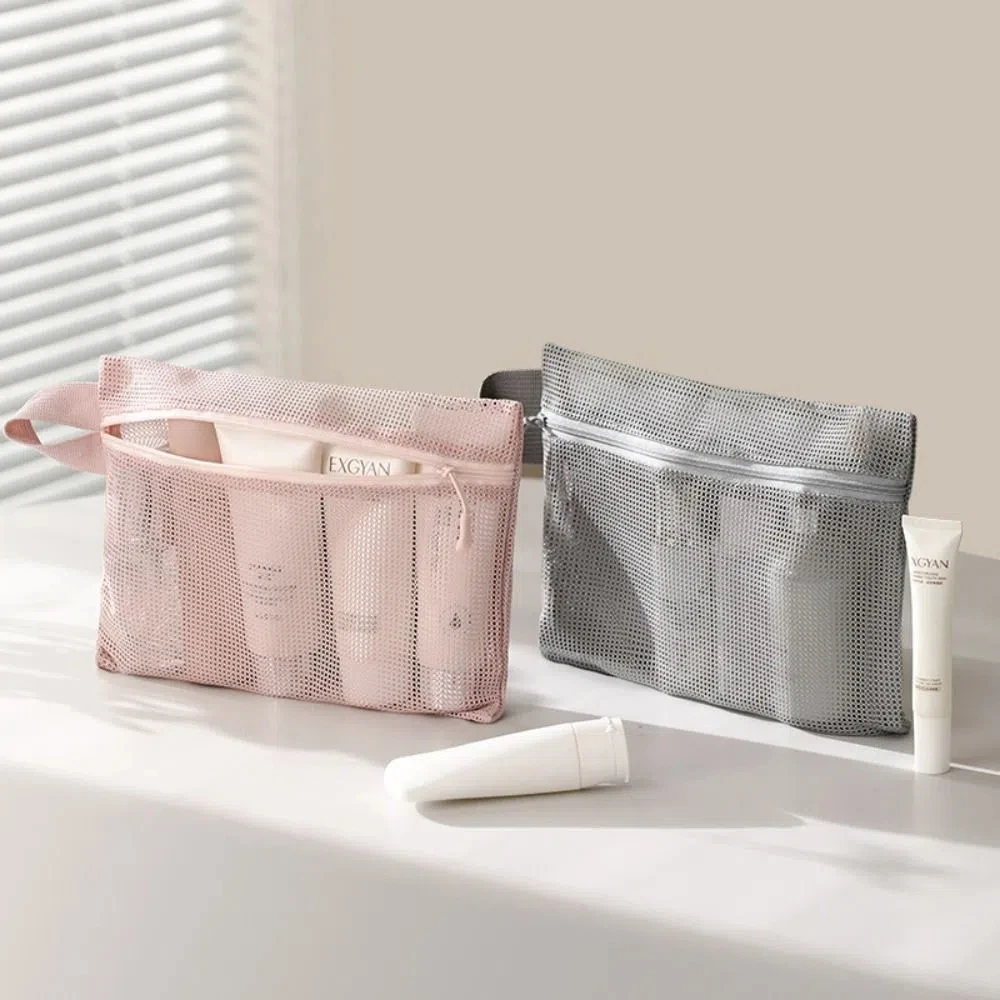 

Foldable Mesh Makeup Wash Bag Hollow Waterproof Toiletries Bag Lightweight Quick Dry Storage Bag Travel
