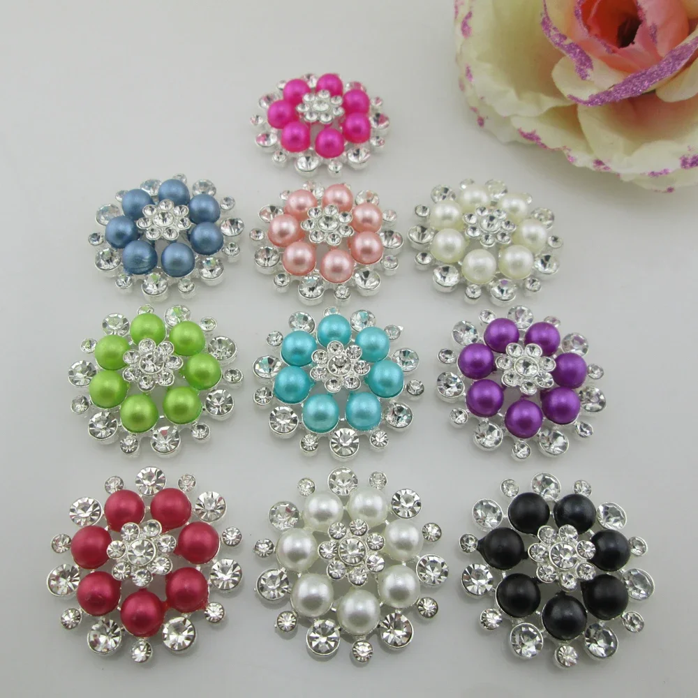 10 Colors Mix Pearl Alloy Rhinestone Buttons for Girl Hair Accessories Rhinestone Embellishments