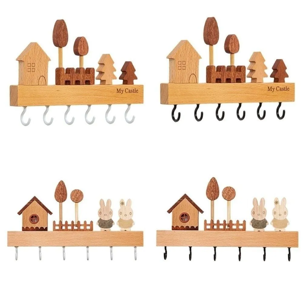 

Милый крючок для ключей из цельного дерева, стойка с кроликом, нетоксичный, без сверления, декоративный крючок, дерево, органайзер для прихожей, подарок на новоселье