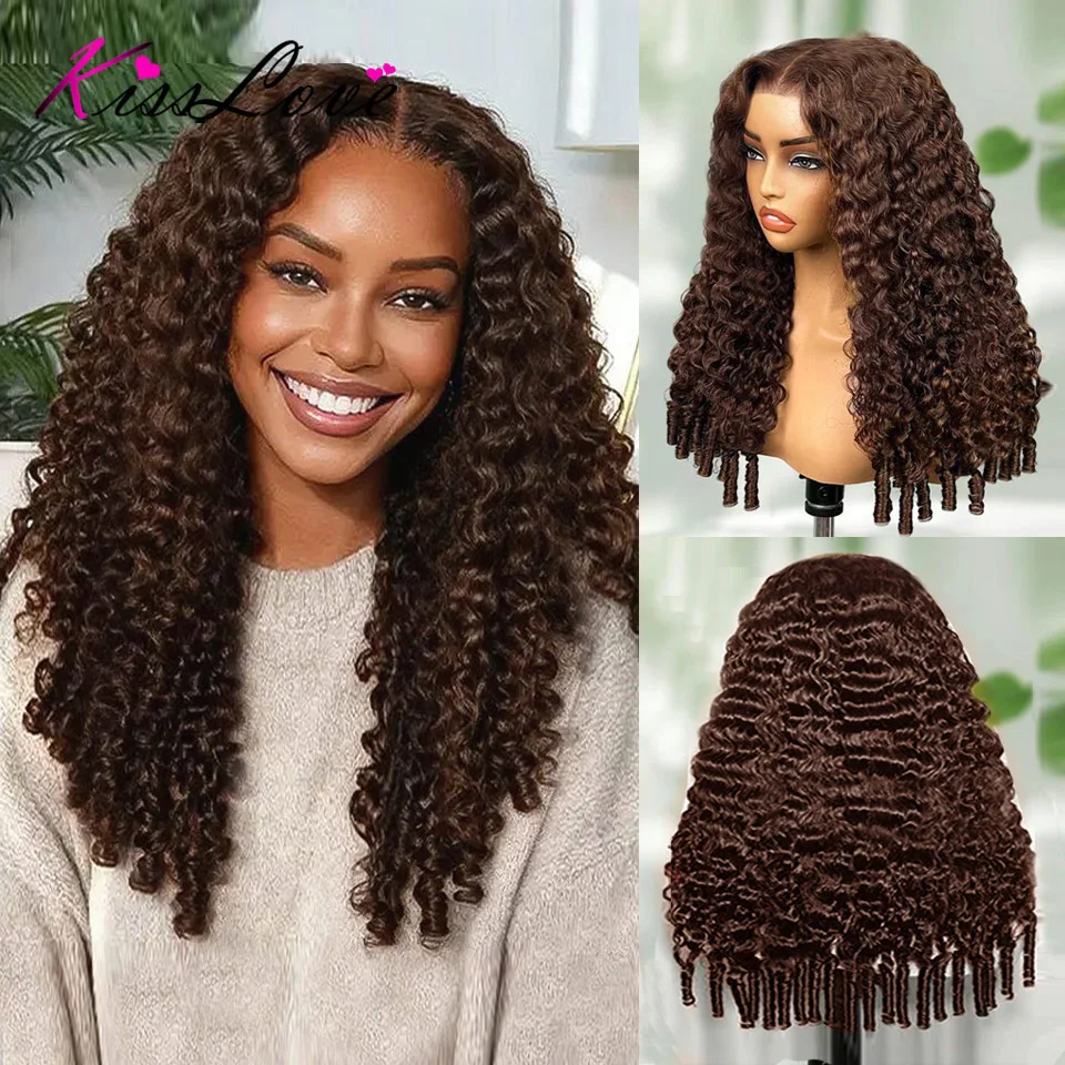 

KissLove Hair Burmese Curly 13x6/13x4 Lace Frontal Wig Dark Brown Color 5x5 Pre Cut Pull Go Drawstring Glueless Wigs Human Hair