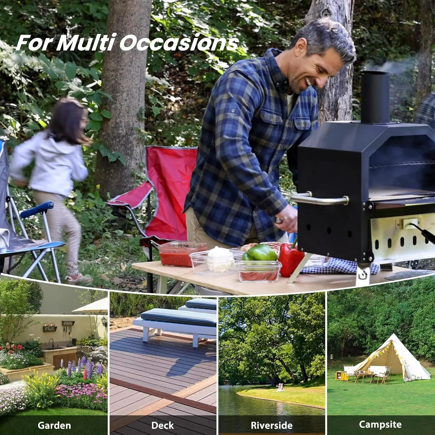 Outdoor Pizza Oven Wood Fired 2-Layer Pizza Ovens Outside Pizza Maker with Stone Pizza Peel CoverRemovable Cooking Rack for Camp