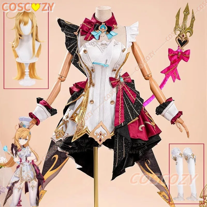 qq273 كوسبلاي جينشين إمباكت اسكوفير، زي تنكري، شعر مستعار، فستان، قبعة، إكسسوارات الذيل، Ousia Fontaine، Excele