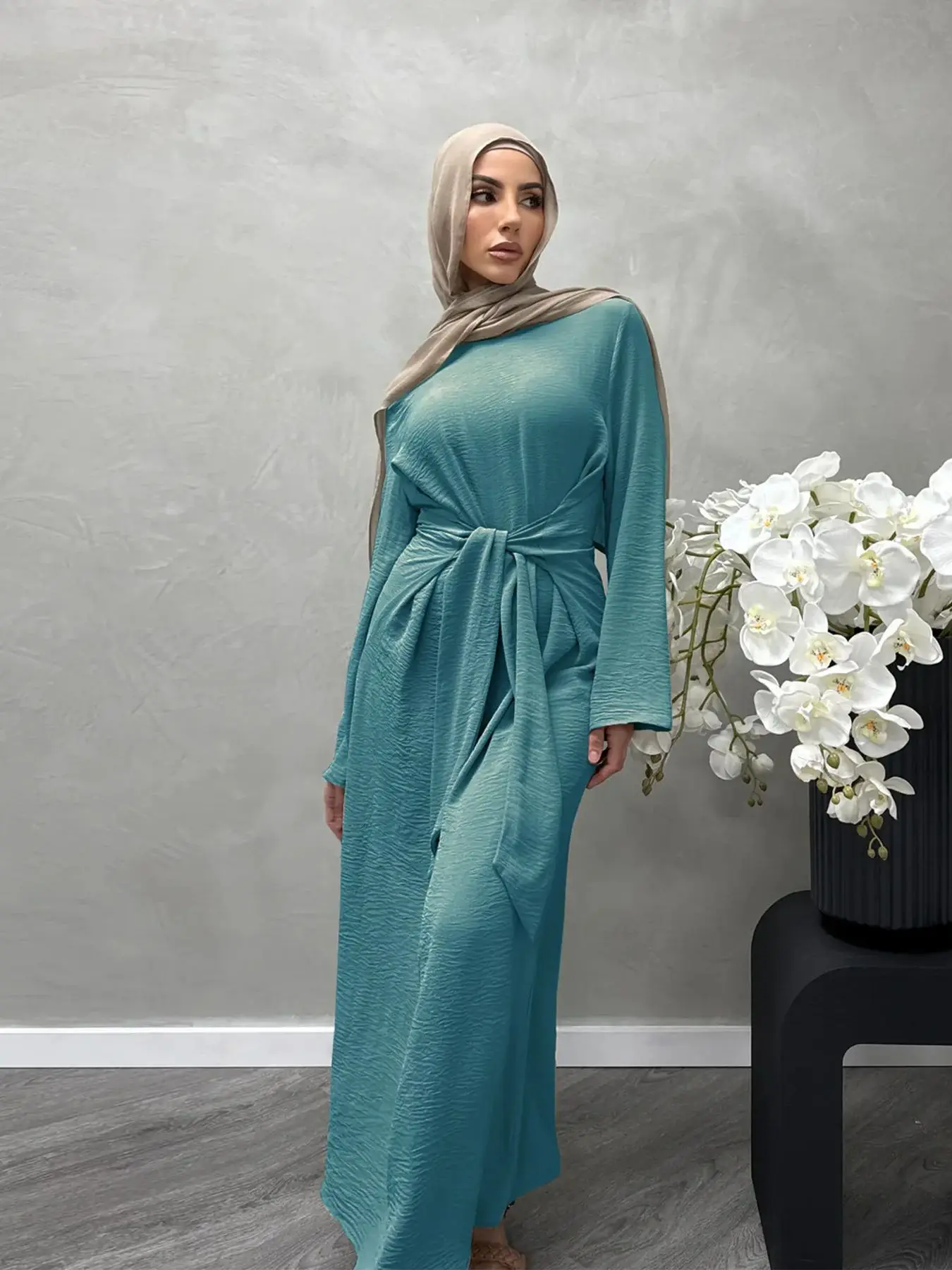 Fashion Jazz Muslim Dress Robe Female Full Length Was Thin Muslim Abaya Muslim Dress Worship Service Abaya With Belt wy2027